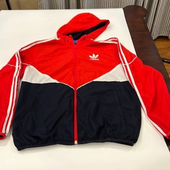 Adidas unisex size small windbreaker retro red white blue trademark 3 Stripe Y2K - Picture 5 of 16